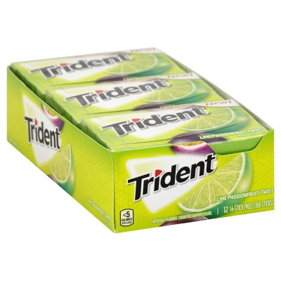 Trident Lime Passionfruit Twist-sugar free 14 sticks Case 12 packs