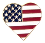 American Flag Heart Lapel Pin USA HEART