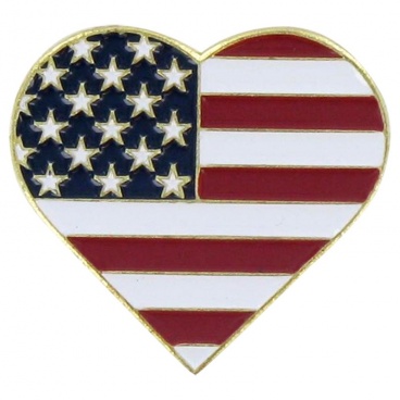 American Flag Heart Lapel Pin USA HEART